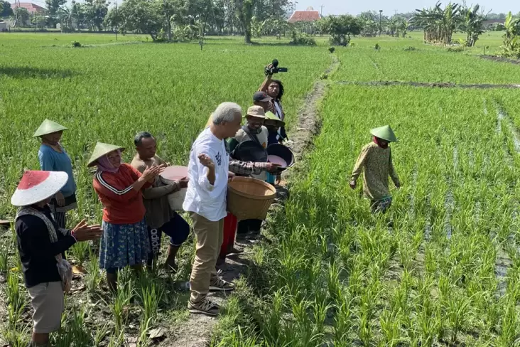 Serap Aspirasi pada Desa Kutukan Blora, Ganjar Tabur Pupuk Bersama Petani