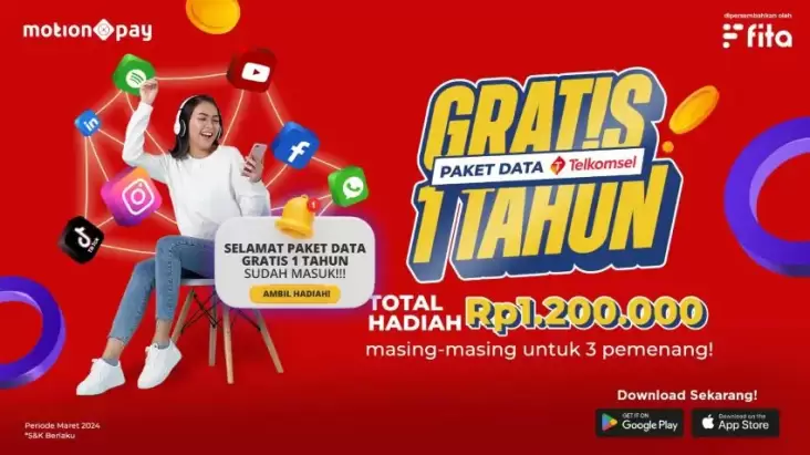 Gratis Internetan selama 1 Tahun, Bisa! Menangkan Paket Angka Telkomsel Rupiah 1,2 Juta dari MotionPay!