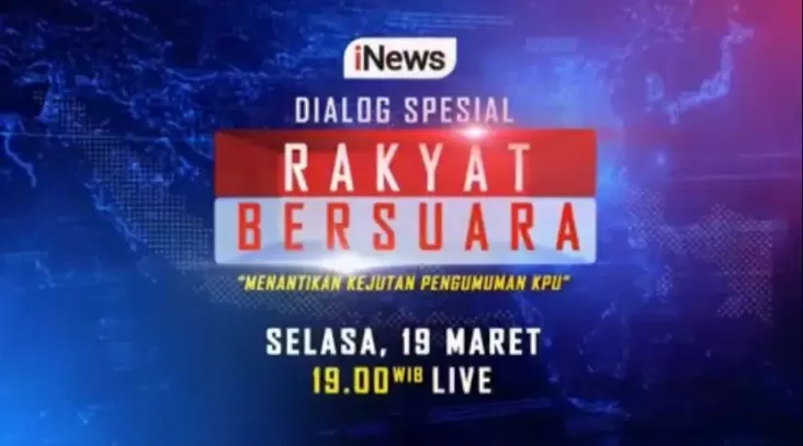 Jangan Lewatkan, Dialog Spesial Rakyat Bersuara Menanti Kejutan Pemberitahuan KPU Bersama Aiman Witjaksono kemudian Para Narasumber Kredibel, Jam 7 Waktu senja Ini adalah adalah Live dalam area iNews