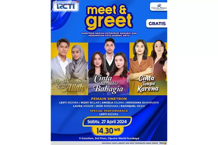 Pemain Sinetron RCTI Kesayangan Komunitas Akan Hadir pada Meet and Greet RCTI pada tempat Surabaya