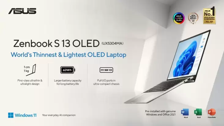 Zenbook S13 OLED UX5304: Laptop ASUS Artificial Intelligence Tipis, Ringan, Stylish, kemudian Ramah Lingkungan